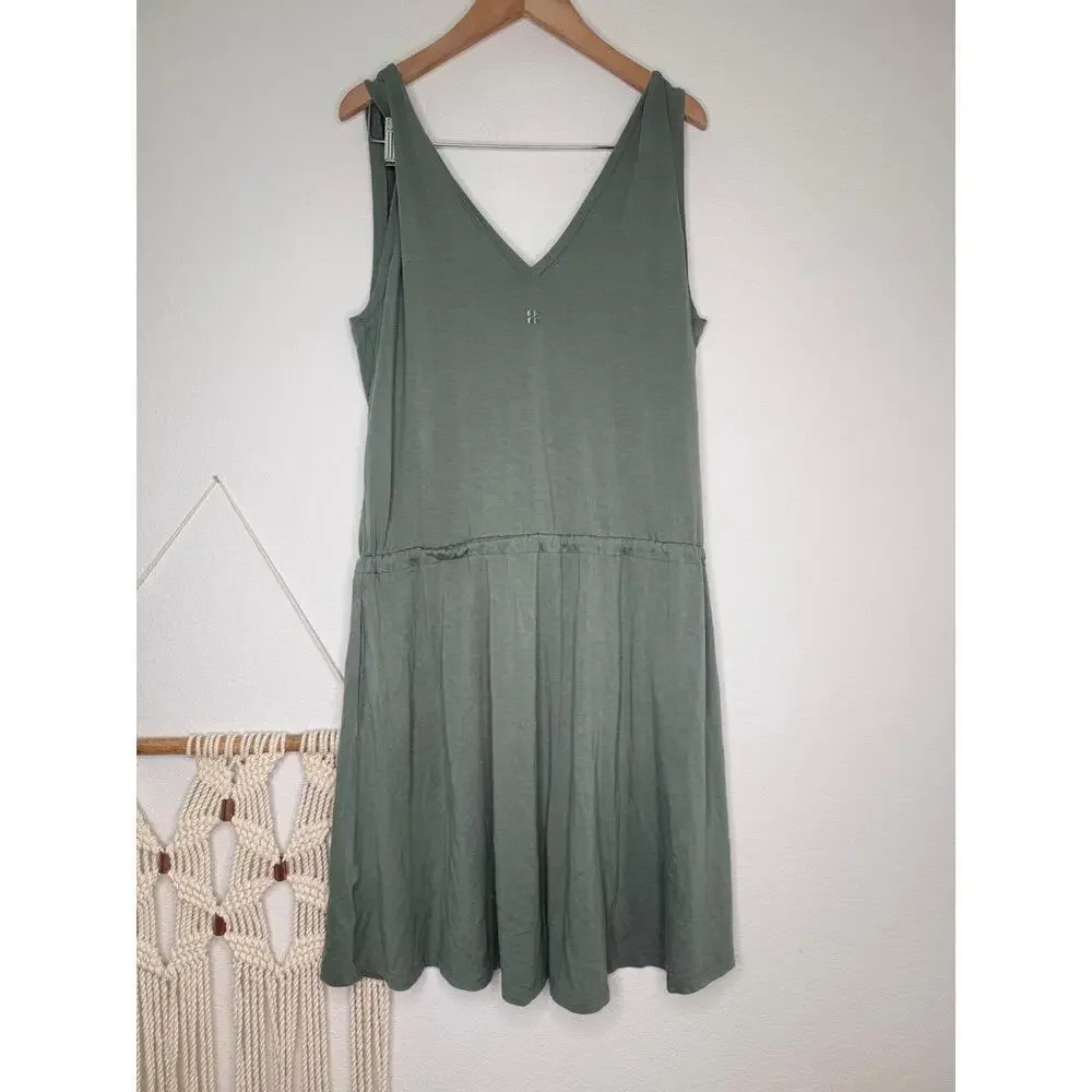 Sweaty Betty Dress Sz S Sage Green tank Athlesiure Drawstring Waist Minimalist
